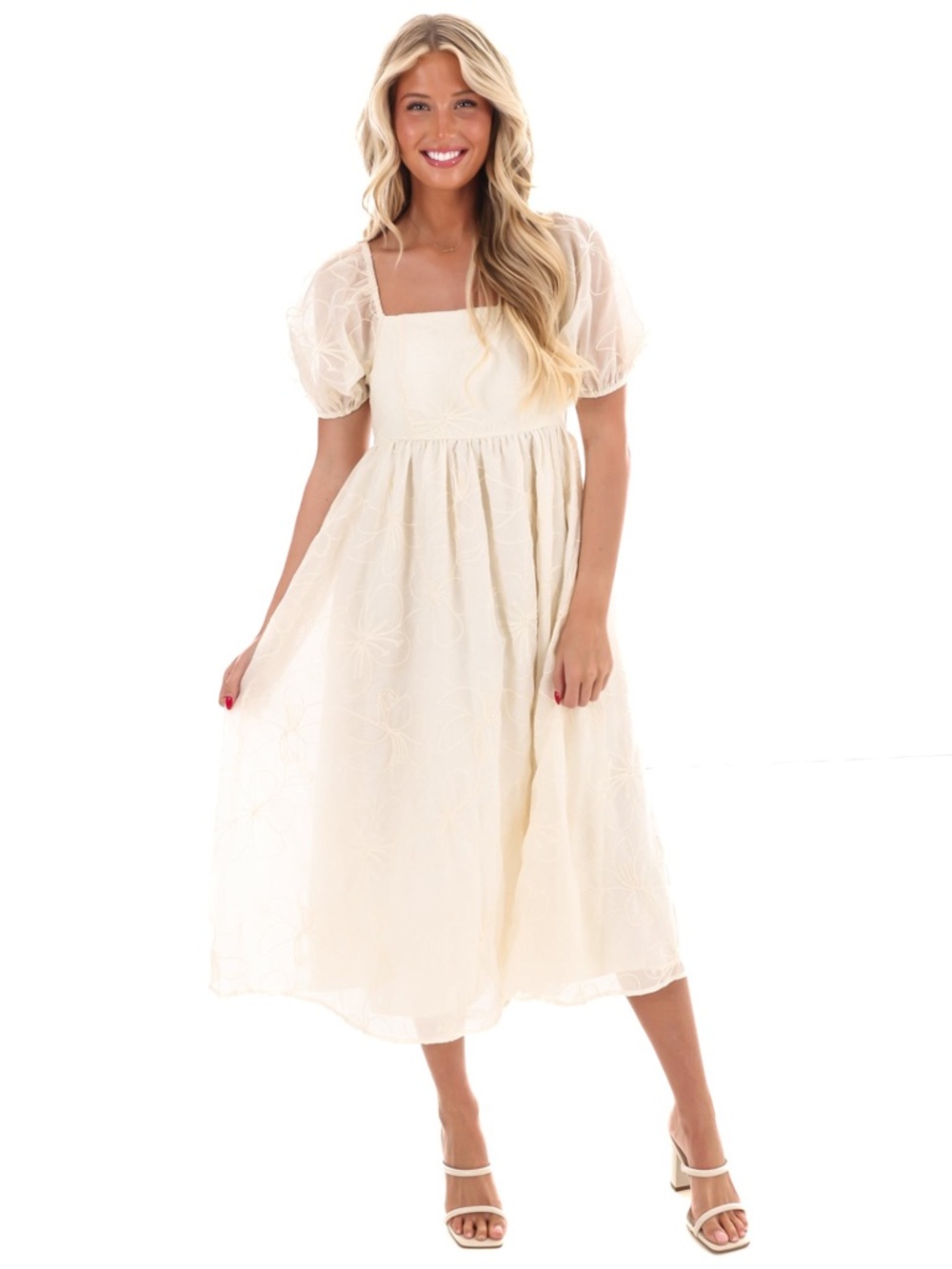 BOUTIQUE NEW M blue b. Blooming Love Embroidered Midi Dress Ivory Cream Romantic